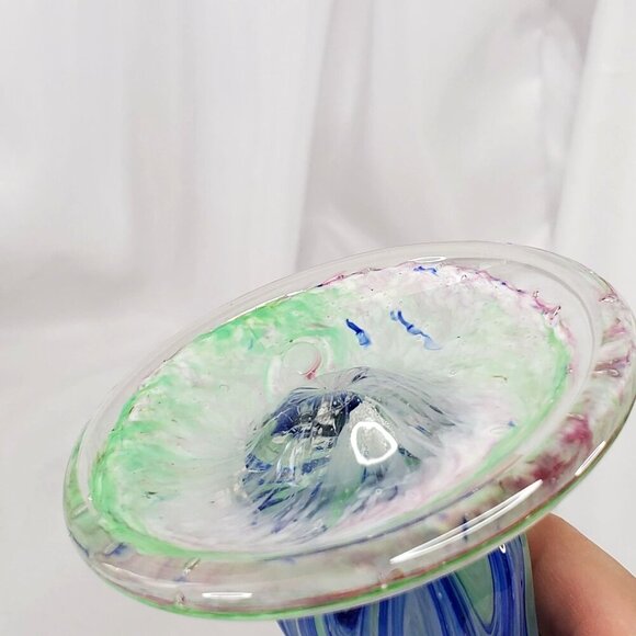 Handblown Art Glass Vase Pink & Blue Swirl Design Pulled Swung Glass 9.5"Tall - Picture 7 of 16